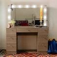 thumbnail image 2 of Ember Interiors Ibbie Modern Greige Makeup Vanity with Glass Top and Lighted Mirror, 2 of 11