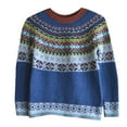 thumbnail image 3 of Womens Pullover Vintage Sweater Plus Size Ethnic Fair Isle Sweater Fall Long Sleeve Casual Boho Tops Knitwear Sky Blue, 5XL, 3 of 4