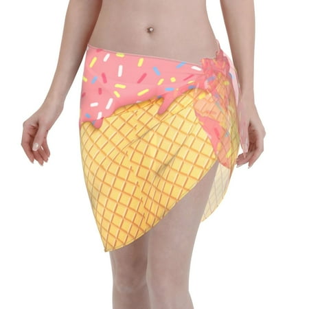 Ocsxa Pink Ice Cream Print Sarong Coverups For Women Bathing Suit Wrap Swimsuit Skirt Beach Bikini Cover Up Swimwear