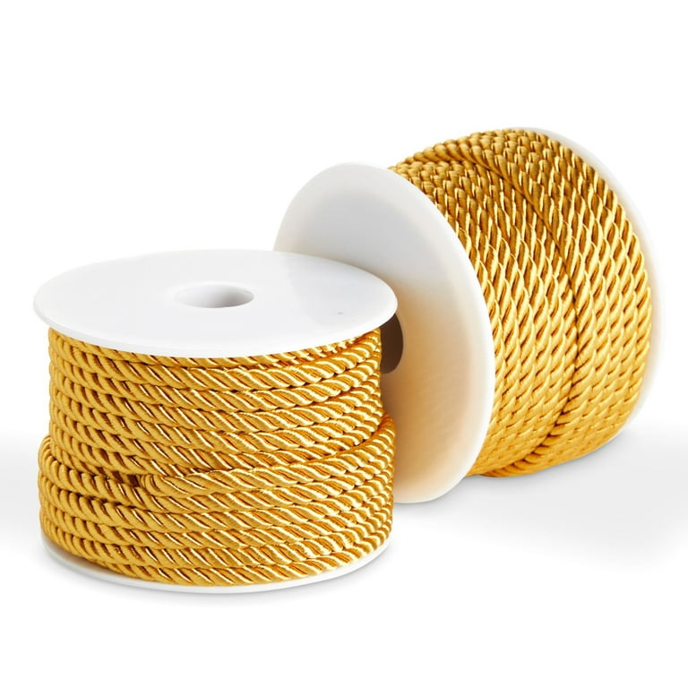 36 Total Yards 5mm Twisted Gold Cord for Crafts, Gold Rope Ribbon for  Sewing, Upholstery Trim, and Household Decorations, 2 Rolls of 0.2 Inch