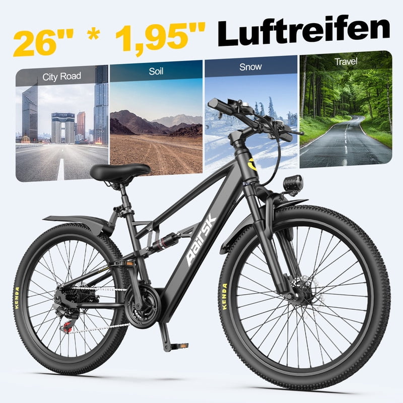 Unibike Electric Mountain Bike, 26'' Ebikes for Adults, 400W Brushless Motor, 36V 13AH Lithium Battery, Mechanical Disc Brakes, Black