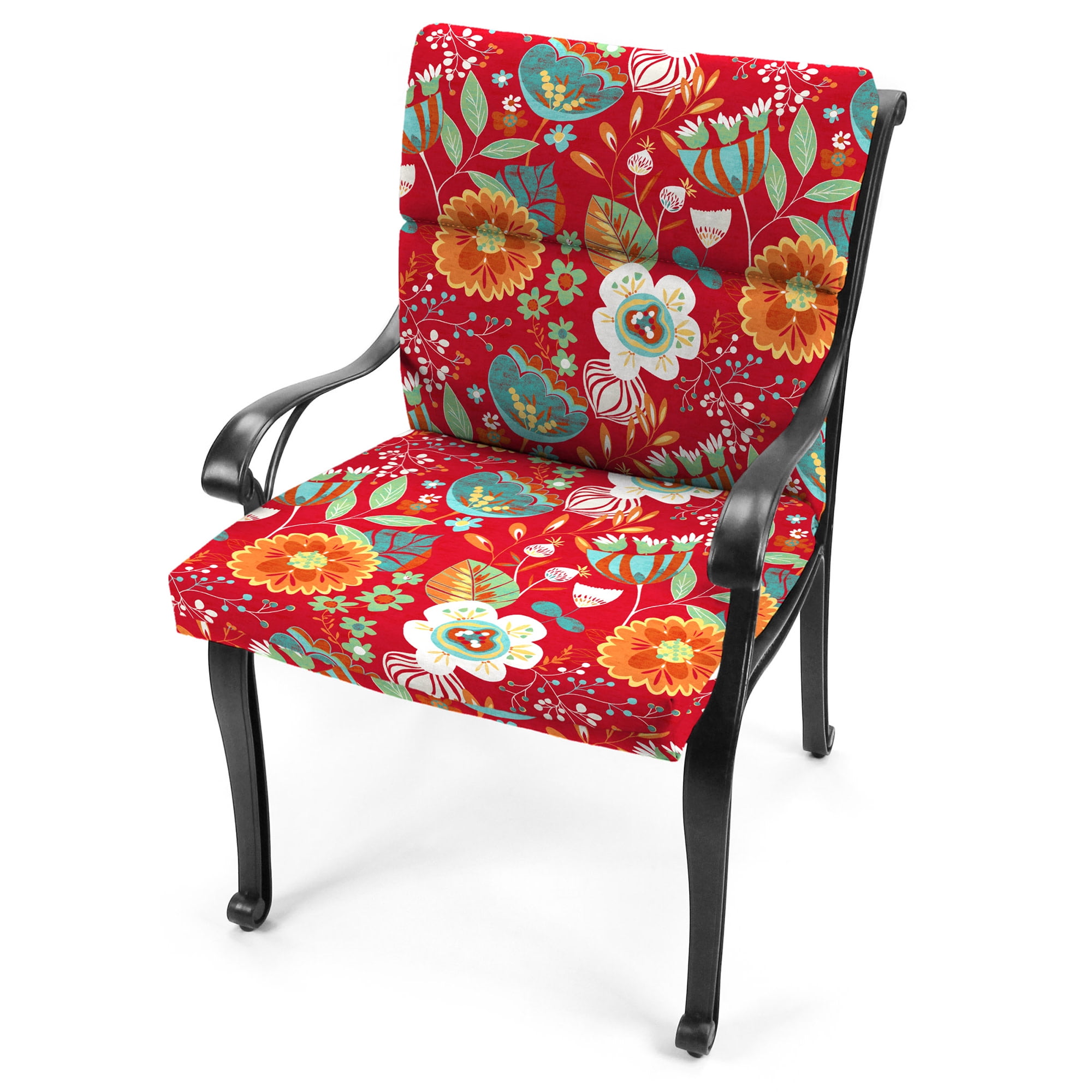 Jordan Manufacturing 44" x 22" Avianna Saxony Red Floral Rectangular Outdoor Chair Cushion with Ties and Hanger Loop