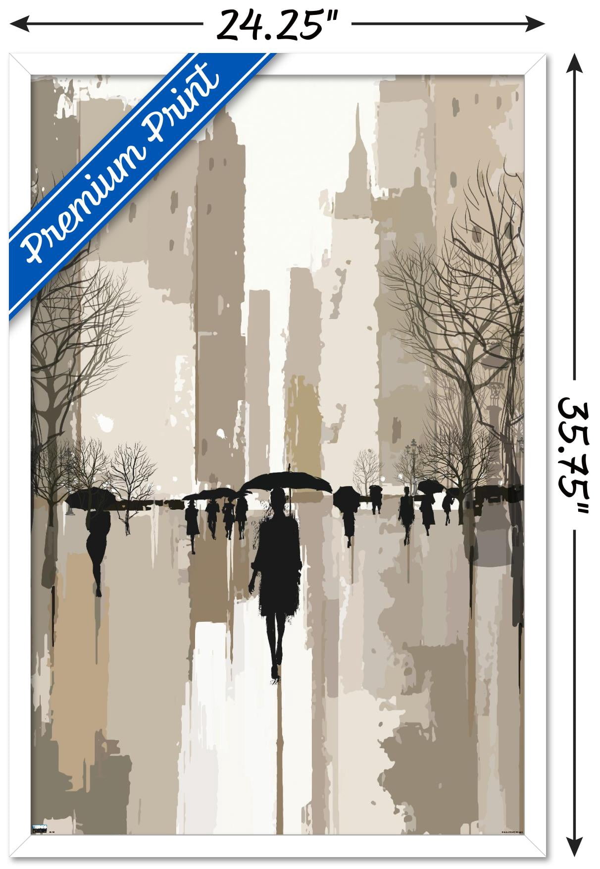People Under Rain In The City Wall Poster, 22.375" x 34", Framed