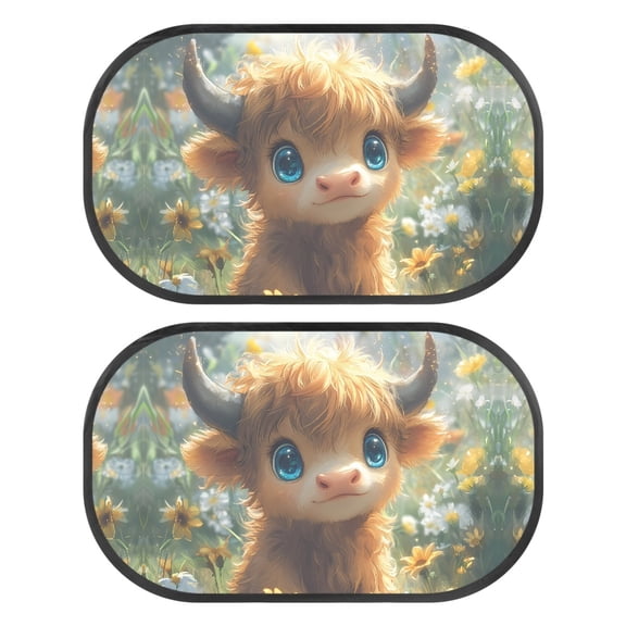 Yuyamidu Highland Cow Rear Window Sun Shade for Car Baby Car Rear Side Window Shade Cute Sun Shade Blocker 2 Pack Washable Sunshade for SUV Van Auto Accessories