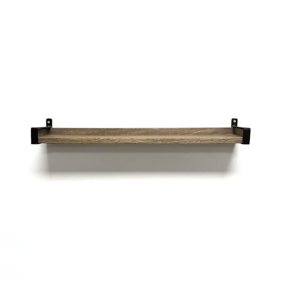 InPlace 24W x 5D x 2.75H Driftwood Metal Real Wood Industrial Iron Bracket Ledge Shelf, 9602084E
