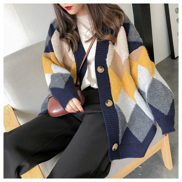 Suéter tipo cárdigan de hada de estilo coreano para mujer, suéter de punto grueso, holgado, estilo perezoso, con parte superior súper llamativa