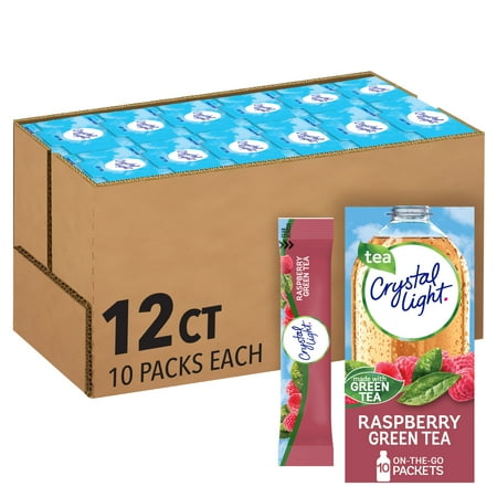 Crystal Light On-The-Go Raspberry Green Tea Drink Mix Box, 10 - 0.09 oz Packets (Pack of 12)