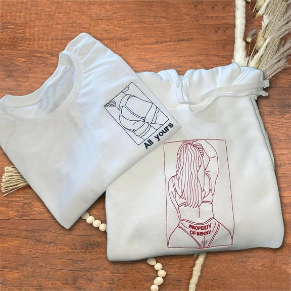 Custom Embroidered Portrait Outline Sweatshirt from Photo Valentine's Day Gifts for Boyfriend Husband