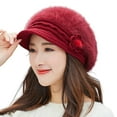 thumbnail image 2 of Naierhg Beanie Short Brim Flower Decor Ear Protection Women Hat Winter Thickened Faux Rabbit Fur Knitting Beret Hat Fashion AccessoriesWine Red, 2 of 8