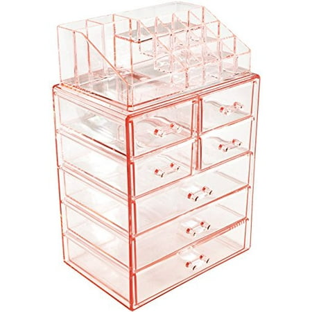 Sorbus Cosmetic Makeup and Jewelry Storage Case Display - Spacious Design - Great for Bathroom, Dresser, Vanity and Countertop (3 Large, 4 Small Drawers, Pink)
