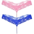 thumbnail image 1 of Lot de 2 Mini Bikini pour Femmes Perles G-String Strings Chaîne Peral String Lingerie Mignonne T Pants Strings en Dentelle M-TTG, 1 of 3
