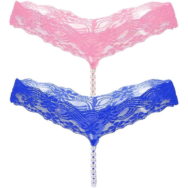 Lot de 2 Mini Bikini pour Femmes Perles G-String Strings Chaîne Peral String Lingerie Mignonne T Pants Strings en Dentelle M-TTG
