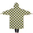 thumbnail image 2 of Oversized Wearable Blanket Hoodie,Olive Green and White Checkerboard Pattern Sherpa Blanket Hoodie with Super Pockets,Super Warm Fuzzy Pullover for Women & Men, 2 of 6