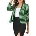 thumbnail image 5 of INSPIRE CHIC Women's Notched Lapel Long Sleeves Button Striped Blazer XL Green White, 5 of 9