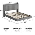 thumbnail image 3 of Full/Queen/King Size Floating Bed Frame with LED Lights, Upholstered Platform Bed Frame with Charging Station & Storage Headboard, No Box Spring Needed, Strong Slats Support, Easy Assembly, Gray, 3 of 9