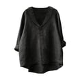 thumbnail image 1 of Chemise Décontractée en Mélange de Lin Coupe Ample Col Rond Style Élégant, 1 of 3