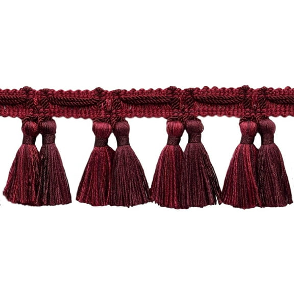 2 1/2" (6cm) Veranda Provincial Style Double Tassel Fringe Trim # TFV025,, Merlot Red #VNT28 (Dark Red, Burgundy Red, Wine Red) Sold By The Yard (36"/3 ft/0.9m)