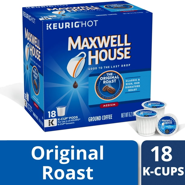 Maxwell House Original Roast Ground Coffee K Cups, Caffeinated, 18 ct