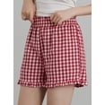 thumbnail image 6 of Biezeib Women's Plaid Shorts Casual Loose Fitting Elastic Waist Shirred Ruffled Trim Short Pants Lounge Shorts, 6 of 6