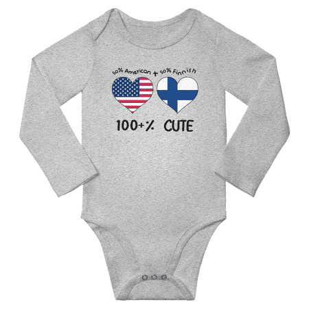 

50% American + 50% Finnish = 100+% Cute Baby Long Slevve Romper Bodysuit (Gray 3-6 Months)