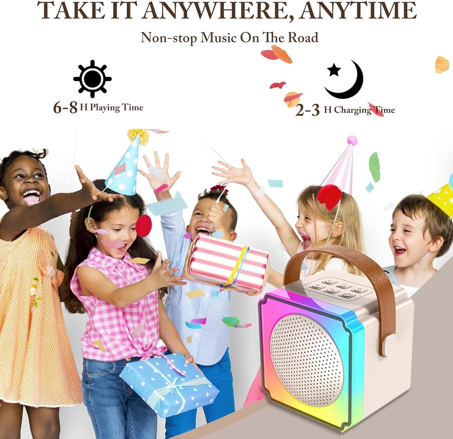 Best Mini Karaoke Machine with 2 Wireless Microphones, Portable Karaoke Machine, Voice Changing Effects, Bluetooth Speaker for Kids Adults, Birthday Gifts for Girls Boys (Beige)