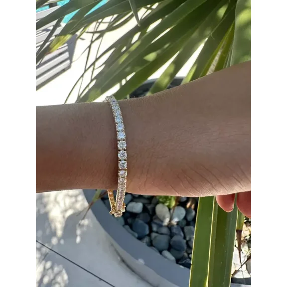 5Ct Round Cut Lab Created Diamond Tennis Bracelet sterling sliver Yellow Gold Plated