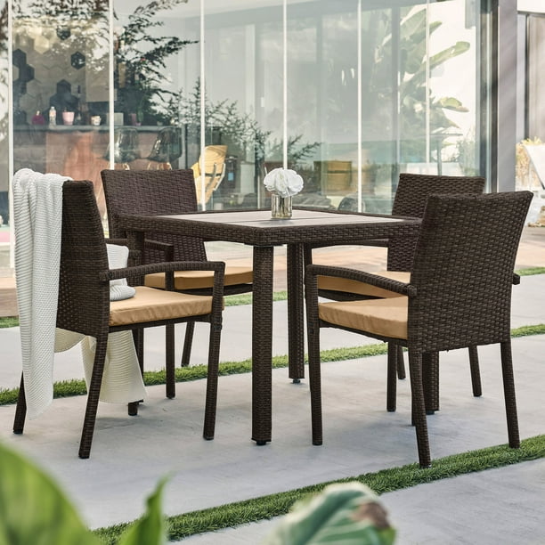 BELLEZE Mariel 6 Pieces Outdoor Patio Dining Set With 9' Patio Tilt