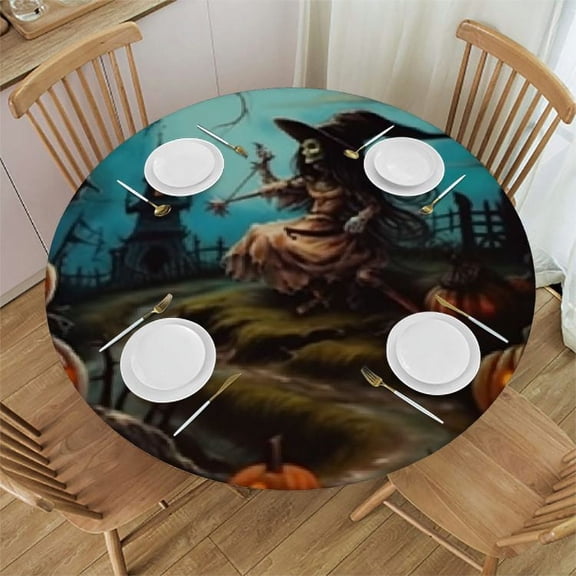 Halloween Round Tablecloth with Halloween Round Fitted Table Cover Waterproof Wipeable Round