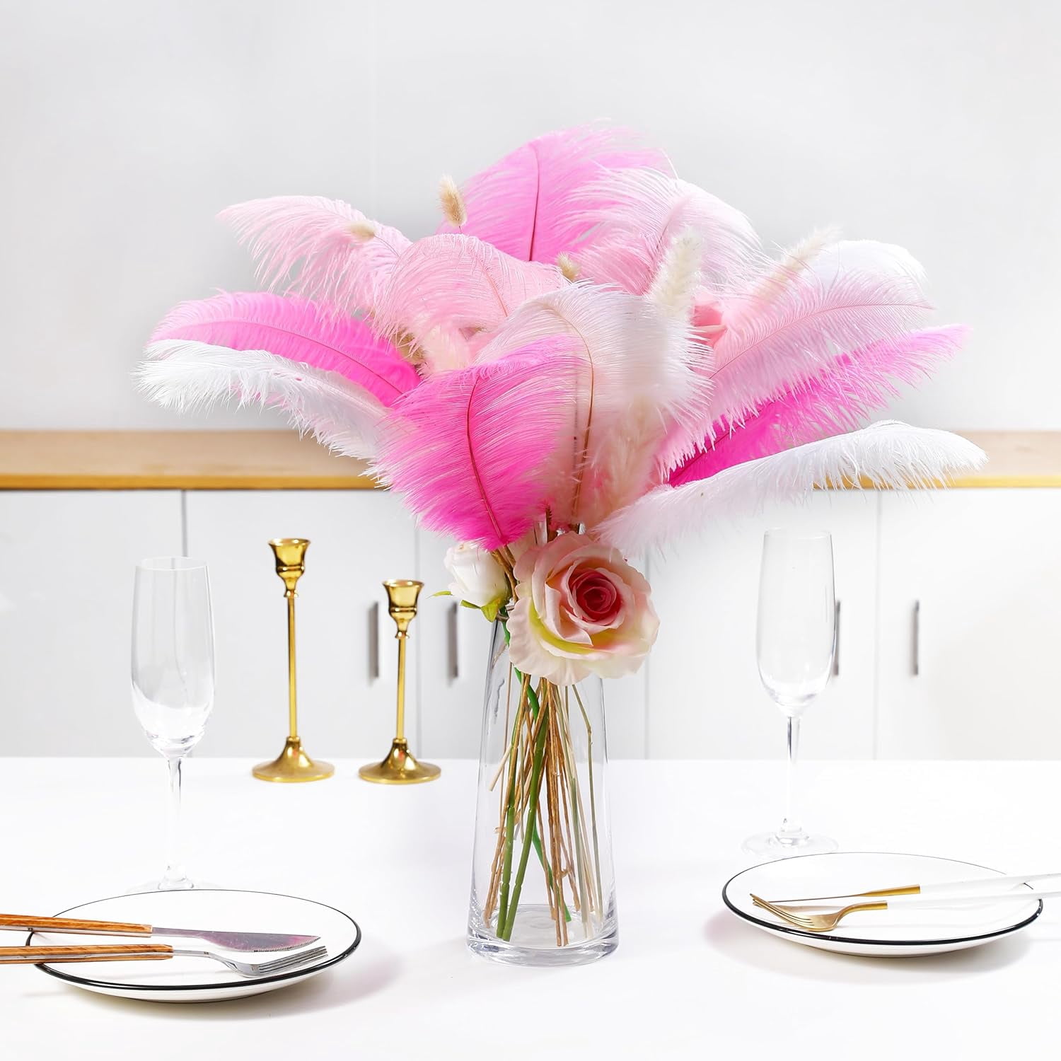 EP Pink White and Light Pink Ostrich Feathers - 20pcs Making Kit 22 Inch Ostrich Feathers Bulk for Vase, Floral Arrangement, Tables Wedding Party Centerpieces and Christmas Home Decorations