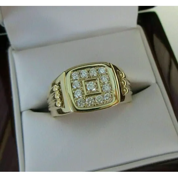 2Ct Round-Cut Lab Created Diamond Mens Wedding Ring Pinky 14k Yellow Gold Plated