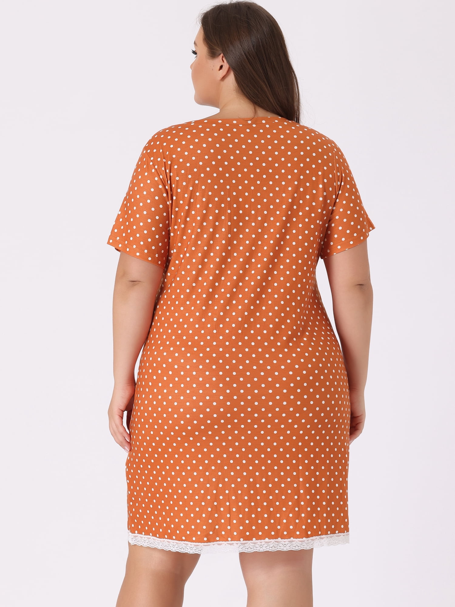 DARING DIVA Women's Plus Size Soft Short Sleeve Lace Trim Pajama Dress 1X Orange