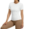 thumbnail image 3 of hotojiny Workout Shirts Women Stretchy Crew Neck Back Cut out T Shirts Athletic Short Sleeve Sun Protection Gym Running Yoga Tops, 3 of 7