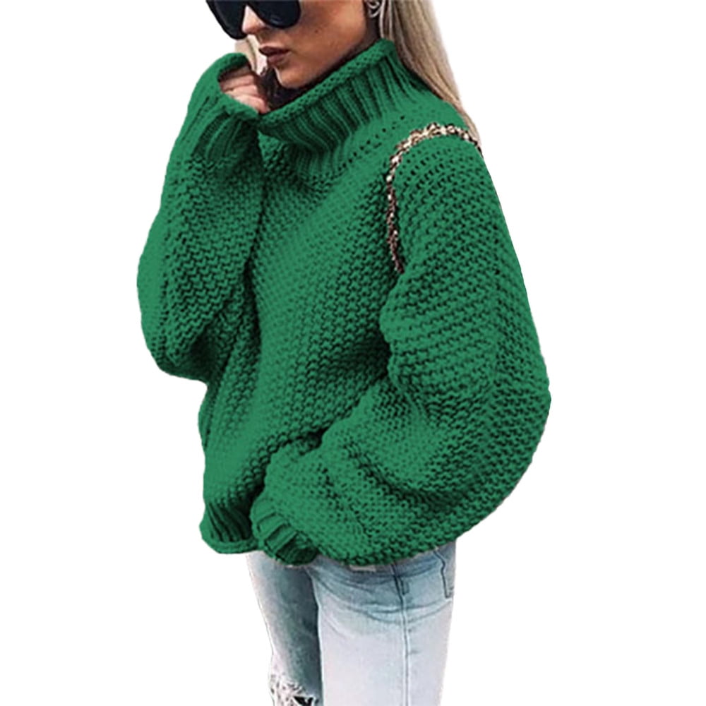 Women Turtleneck Sweater Oversized Women Winter Solid Color Knit Sweater  Ladies Solid Round Neck Jumpers XL Purple - Walmart.com