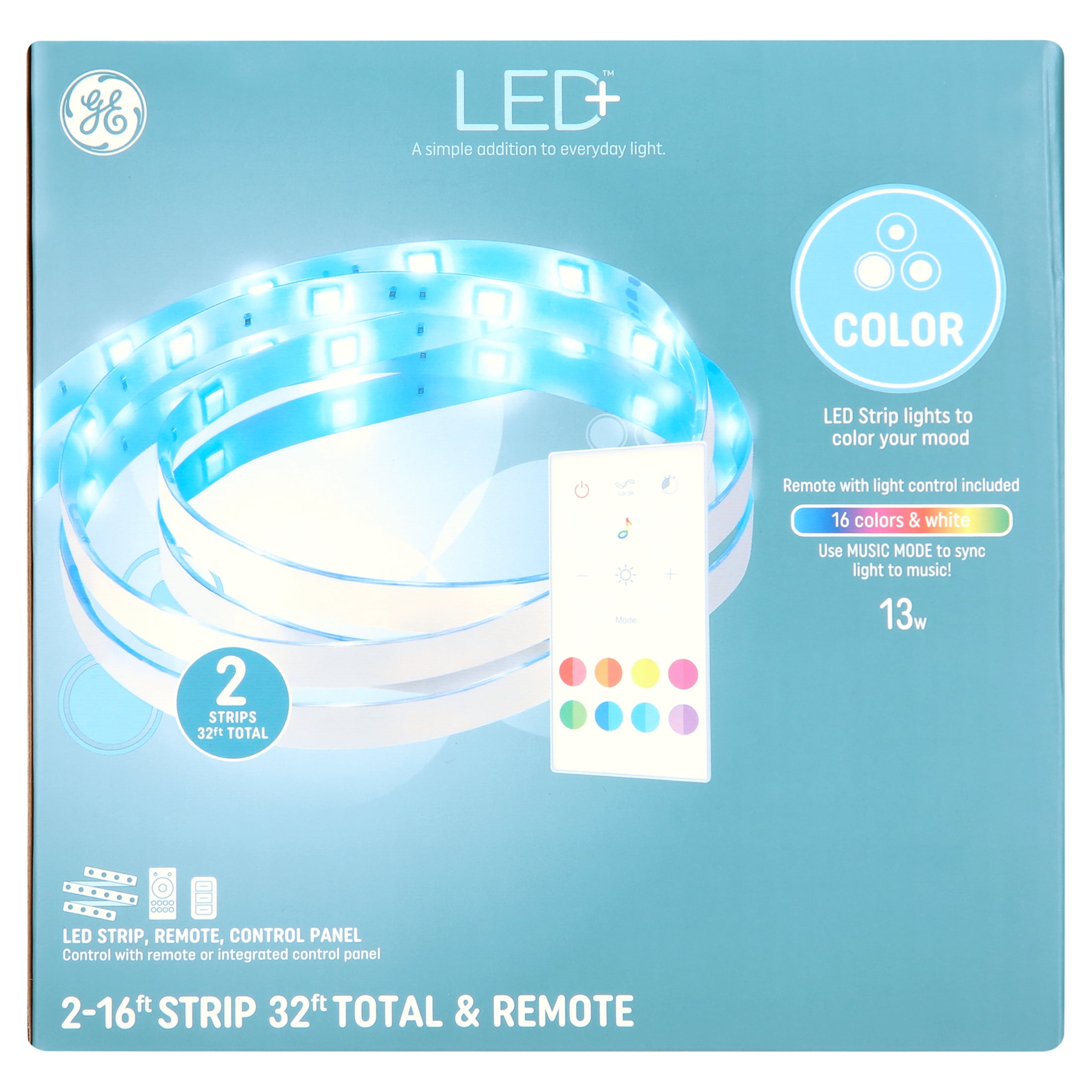 GE LED+ Color Changing LED Light Strip for Bedroom and Indoor Room Décor, 32ft, 1pk