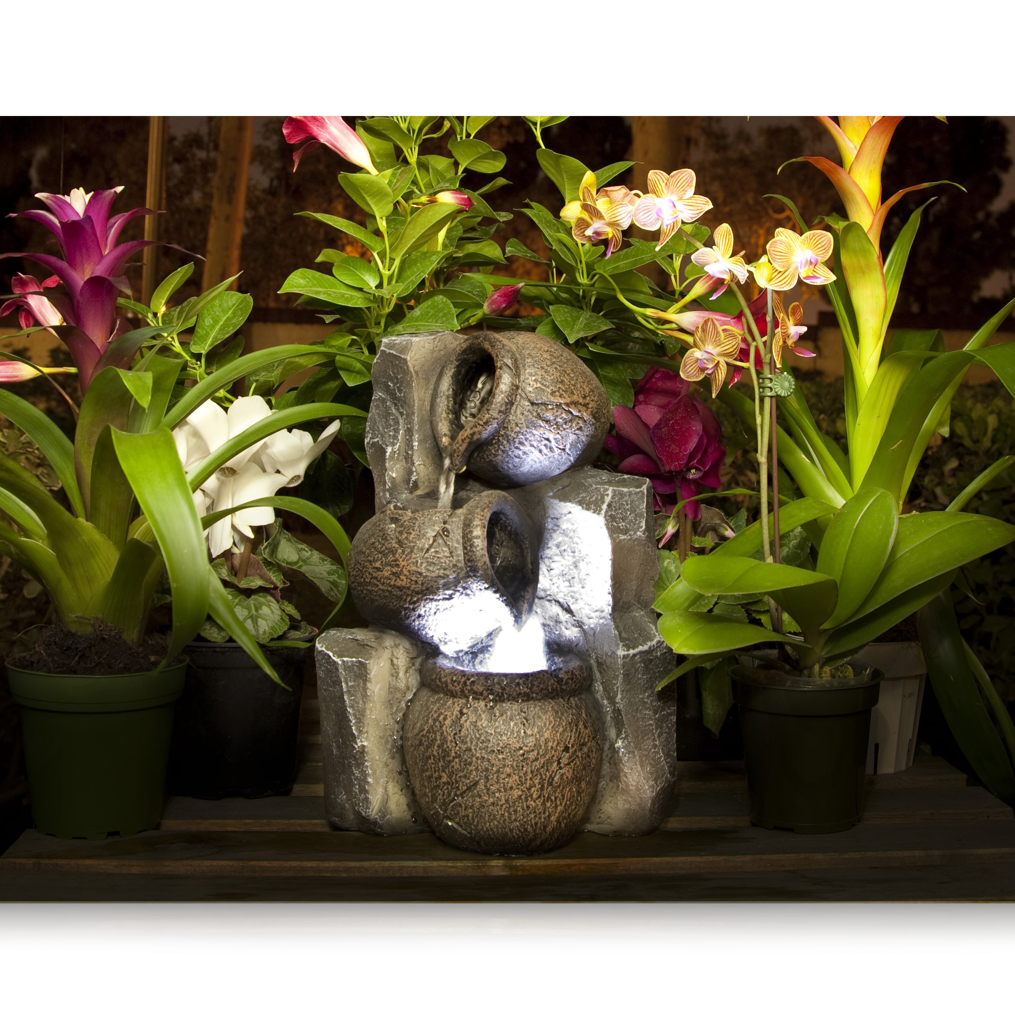 SereneLife Premium 2-Tier Stone Tabletop Water Fountain, Indoor/Outdoor Decor, Adjustable Pump