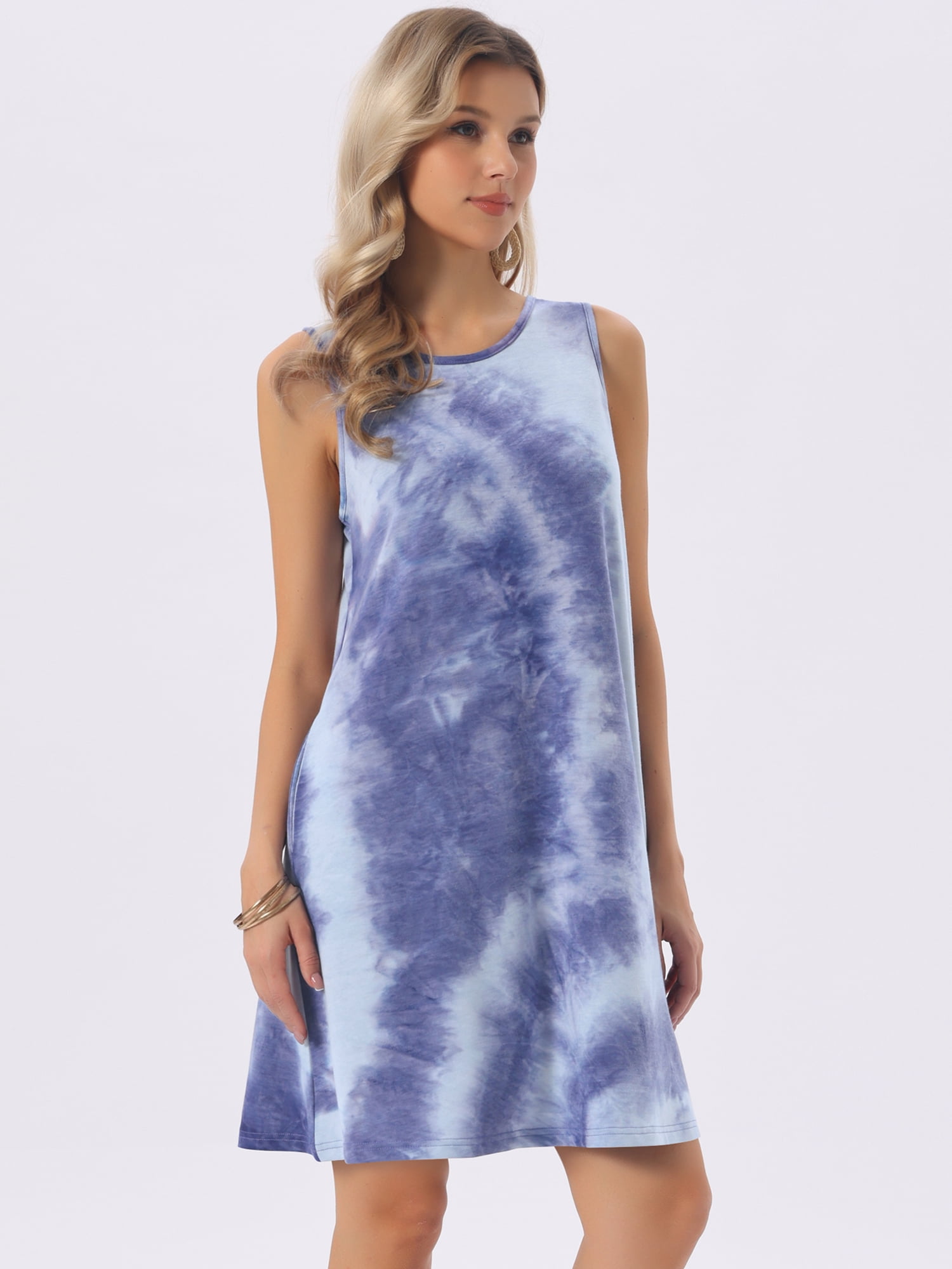 DARING DIVA Tie Dye Tank Dress Sleeveless Pockets Dress Large Tie Dye Dark Blue