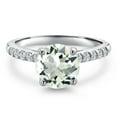thumbnail image 3 of Gem Stone King 10K White Gold Green Prasiolite and Lab Grown Diamond Engagement Ring for Women | 2.05 Cttw | Round 8MM | Gemstone Birthstone | Size 6, 3 of 6