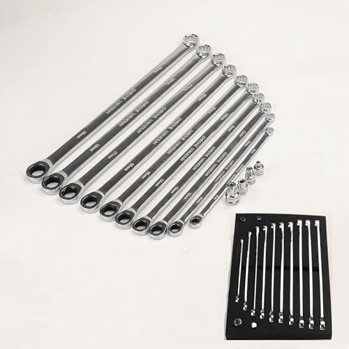 14-Piece Extra Long Double Box End Ratcheting Wrench Set,Metric Chrome Vanadium Steel Spanner with EVA Foam Tool Organizer$$Tools & Hardware Other