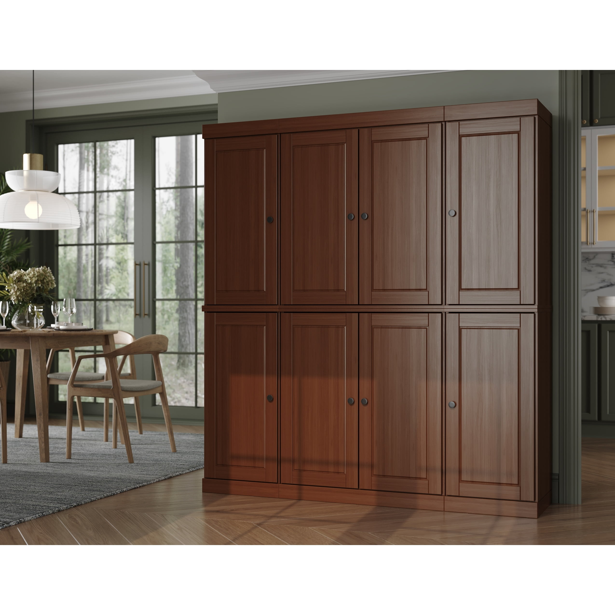 100% Solid Wood Kitchen Pantry Storage Cabinet with Solid Doors and Adjustable Shelves, Mocha Wooden Modular Tall Cabinets