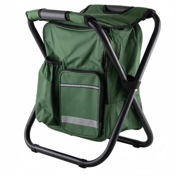 Wswqop Camping stool with cooling compartment, foldable cooler backpack chair, portable Army Green