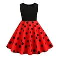 thumbnail image 5 of FAOWME Kids Children Girls Round Neck Sleeveless Polka Dot Vintage Princess Dress Red 7-8 Years, 5 of 6