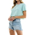 thumbnail image 3 of Women's Boxy Crop Top Round Neck Short Sleeve Casual 100% Cotton Cropped Tee T-Shirt, Light Mint, 2XL, 3 of 7