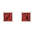 thumbnail image 3 of 1.0 Ct Princess Cut Studs Red Natural Garnet 14K Rose Solid Solid Gold Everyday Dainty Earrings Push Back, 3 of 7