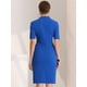 thumbnail image 3 of Vestido de tubo para mujer con cuello en V, manga corta, trabajo, oficina, bodycon, vestidos midi Azul real S, 3 of 6