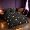 thumbnail image 2 of Homewish Psychedelic Galaxy Twin Bedding, Moon Sun Stars Bedding Comforter Set, Black Gold, Black Reversible 7 Pieces, 2 of 7