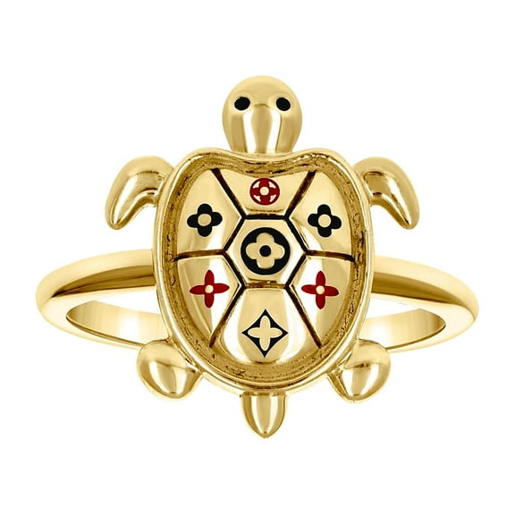 10k Yellow Gold Womens Enameled Clover Turtle Ocean Life Ring 15.4x1.6mm Wide Ring for Women