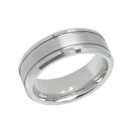 Men's 8MM Tungsten Double Grooved Wedding Band - Mens Ring