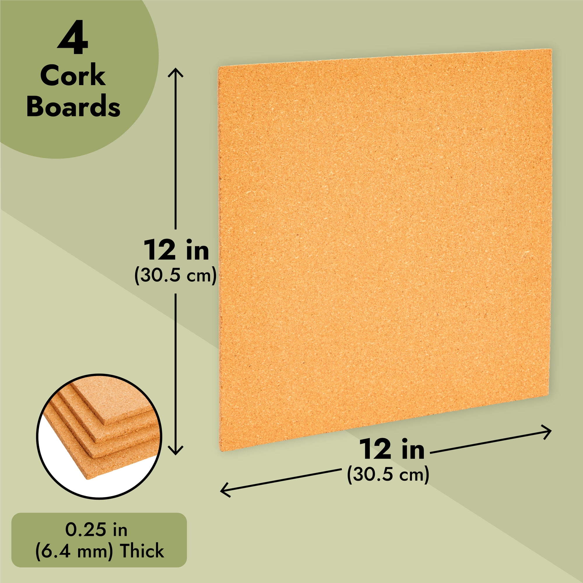 Juvale 4-Pack Cork Bulletin Board, 1/4 Inch Natural Cork Tile Boards, 12x12  in
