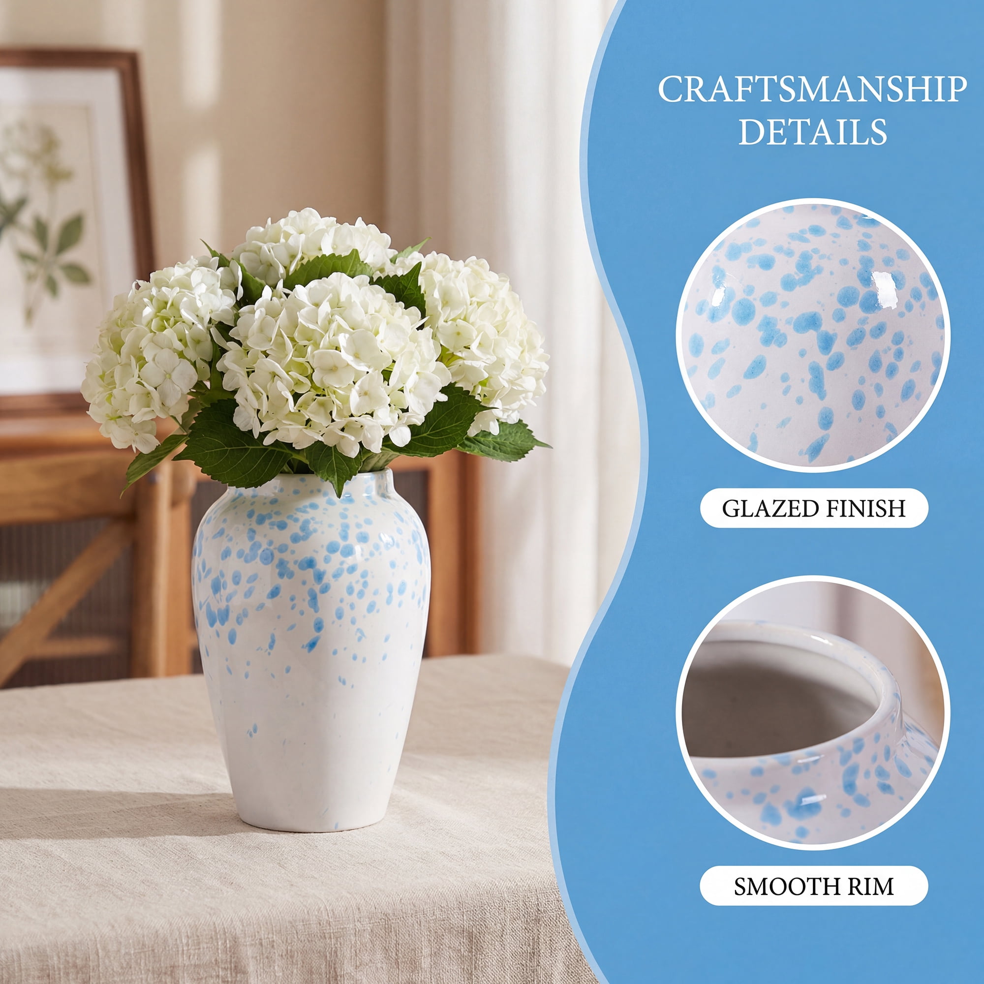 Unique Bargains Modern Flower Vase Matte Ribbed Decorative Retro Round Bottle White