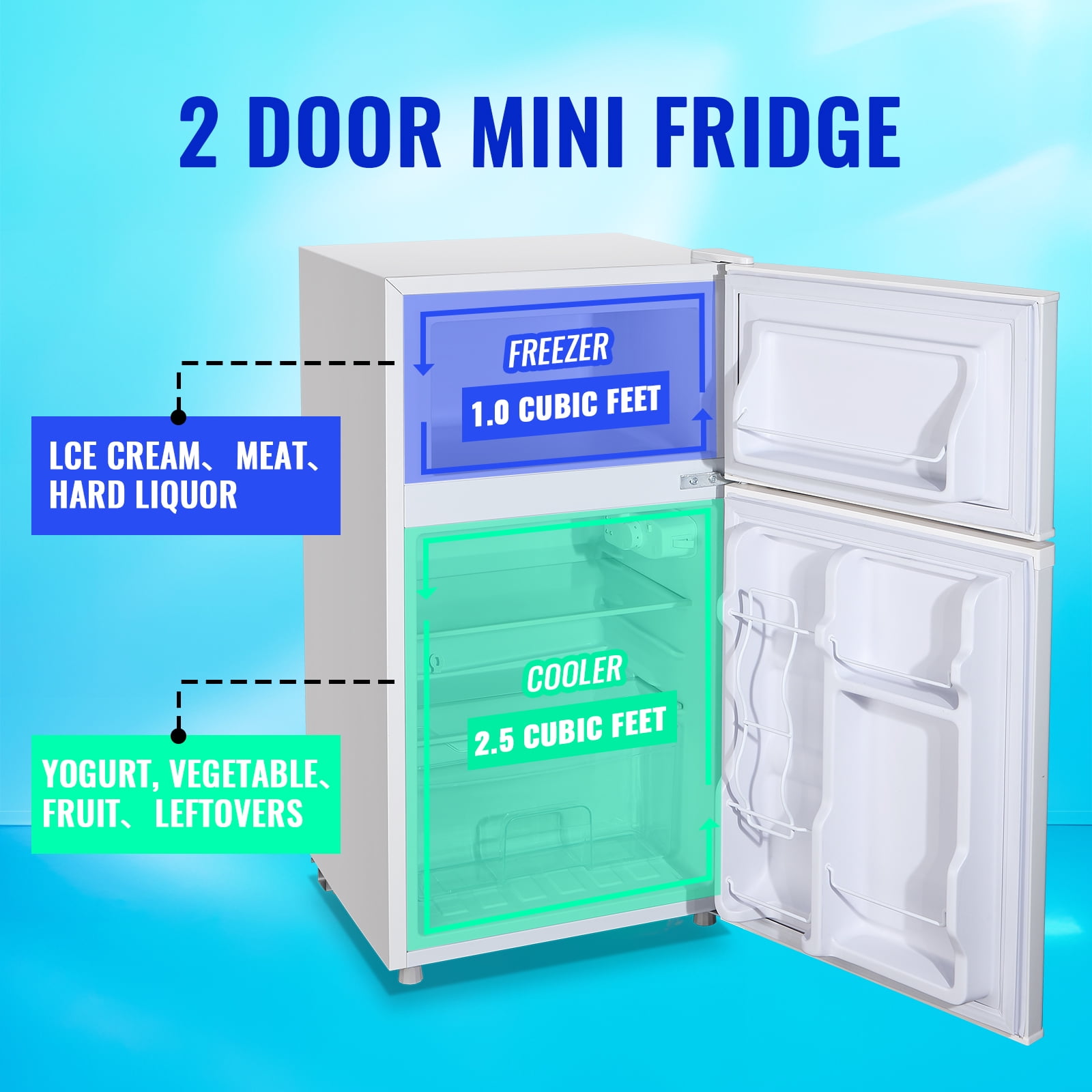 Tacool 3.5 Cu.ft Retro Mini Fridge with Freezer, 2 Door Small Refrigerator with 7 Adjustable Thermostat for Home, White